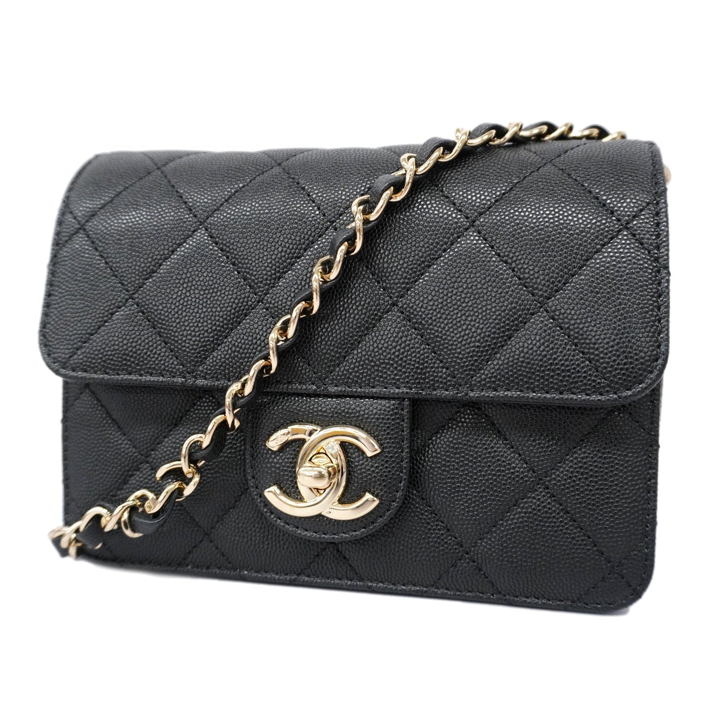 CHANEL   Matelasse Chain Shoulder Women's Caviar Leather Shoulder Bag Black