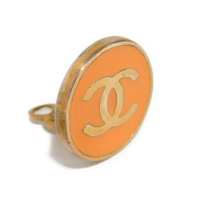 CHANEL Earrings Round Coco Mark Button Enamel Pastel GP Gold 01P Vintage CC Orange Ladies Accessories Jewelry