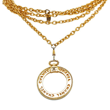 CHANEL coco mark round loupe necklace gold plated glass ladies