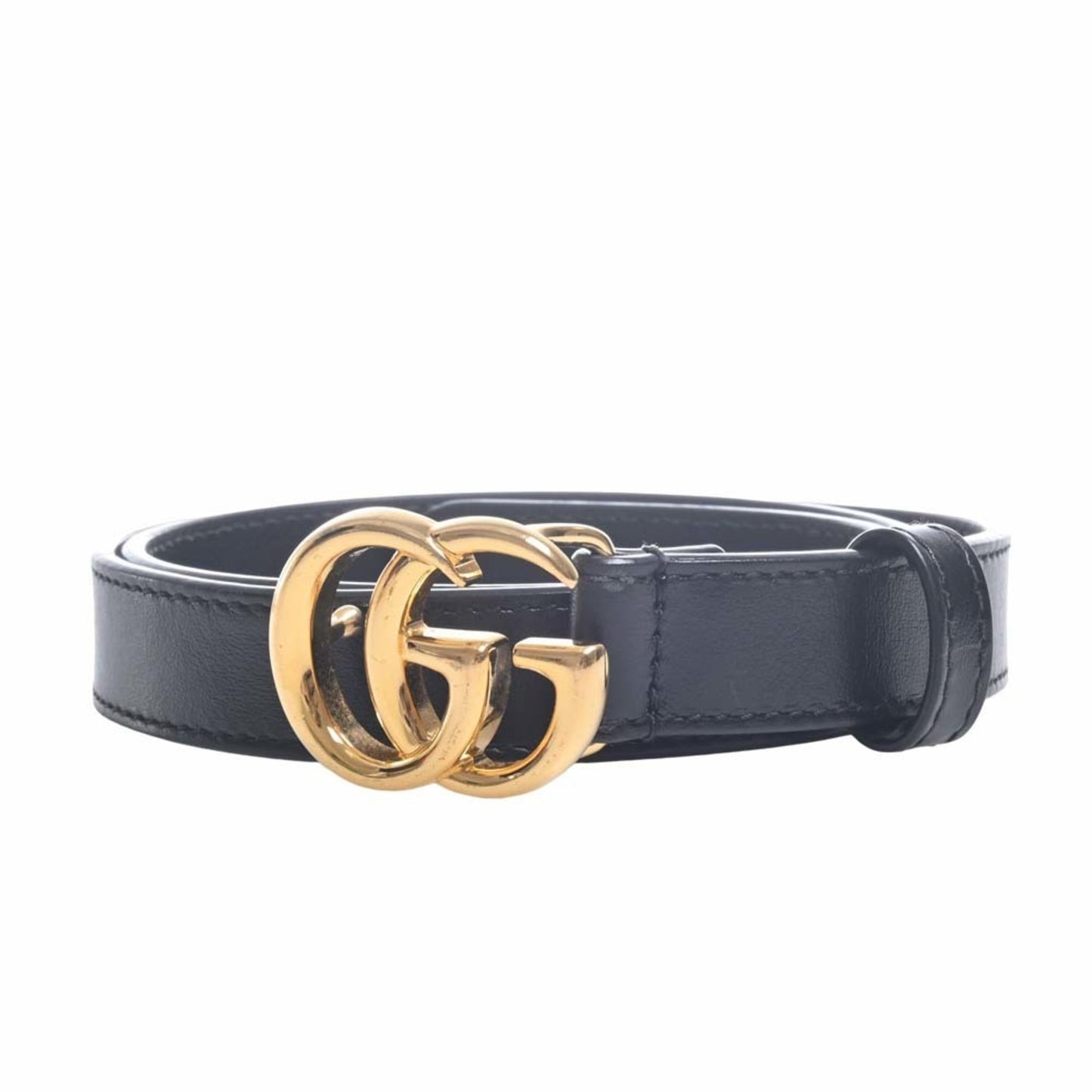 GUCCI Leather Double G Buckle Belt #70/28 409417 Black 83cm Women's