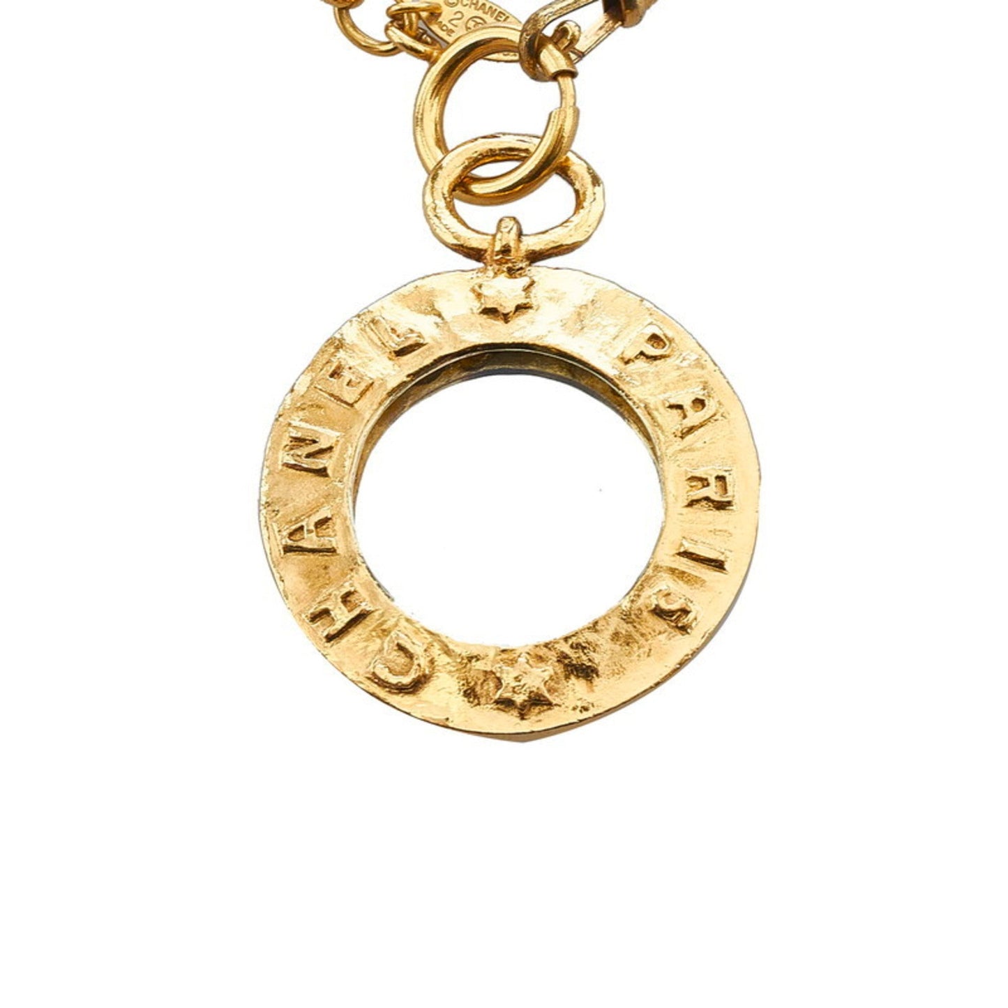 CHANEL coco mark mirror necklace gold plated glass ladies