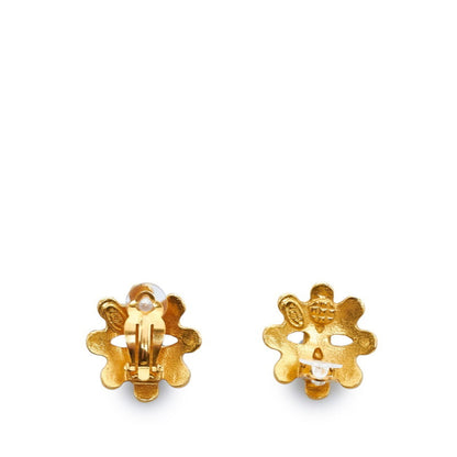 CHANEL coco mark flower motif earrings gold plated ladies