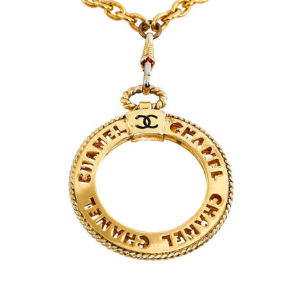 CHANEL coco mark round loupe necklace gold plated glass ladies