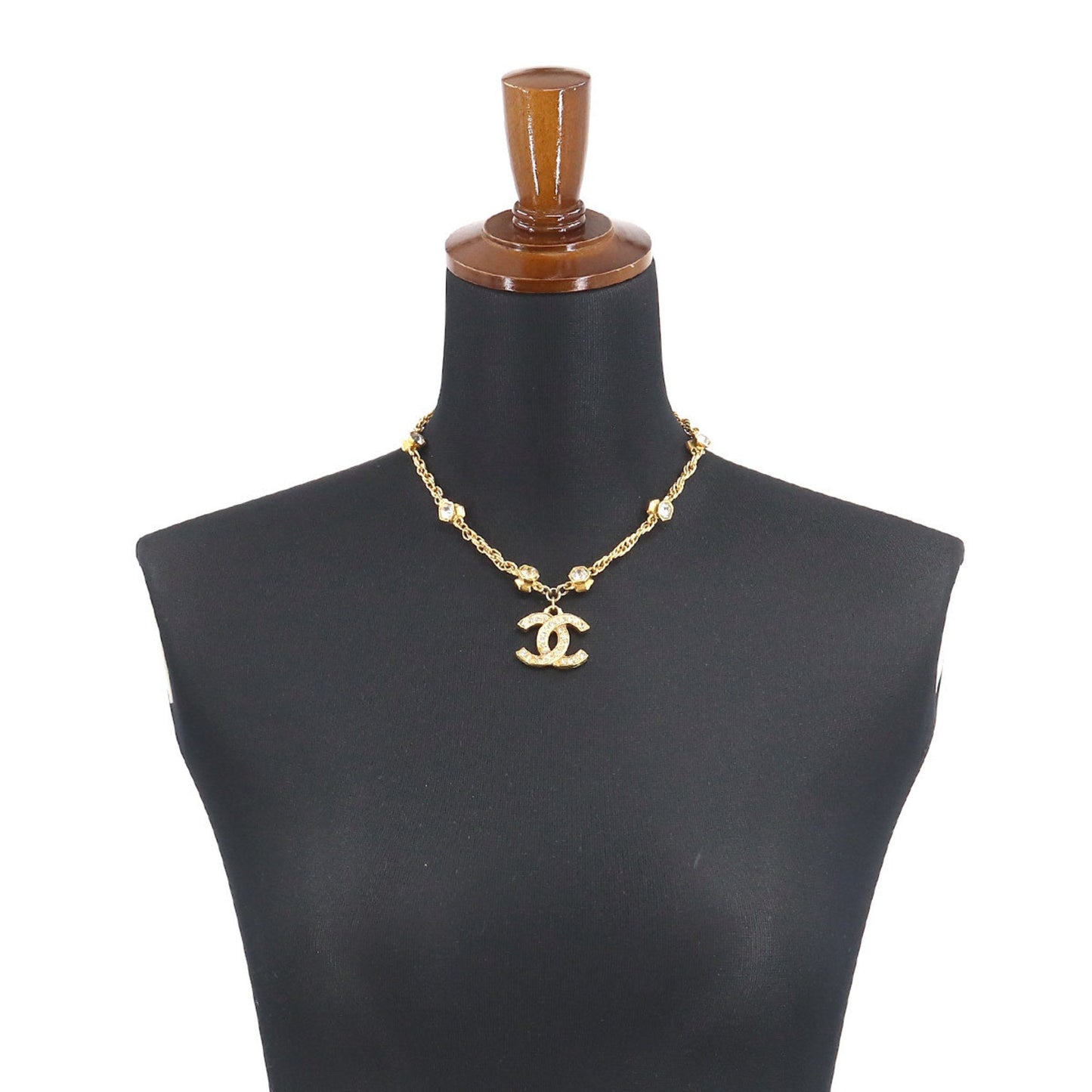 CHANEL Cocomark Necklace Bijou Rhinestone Gold Vintage Accessories