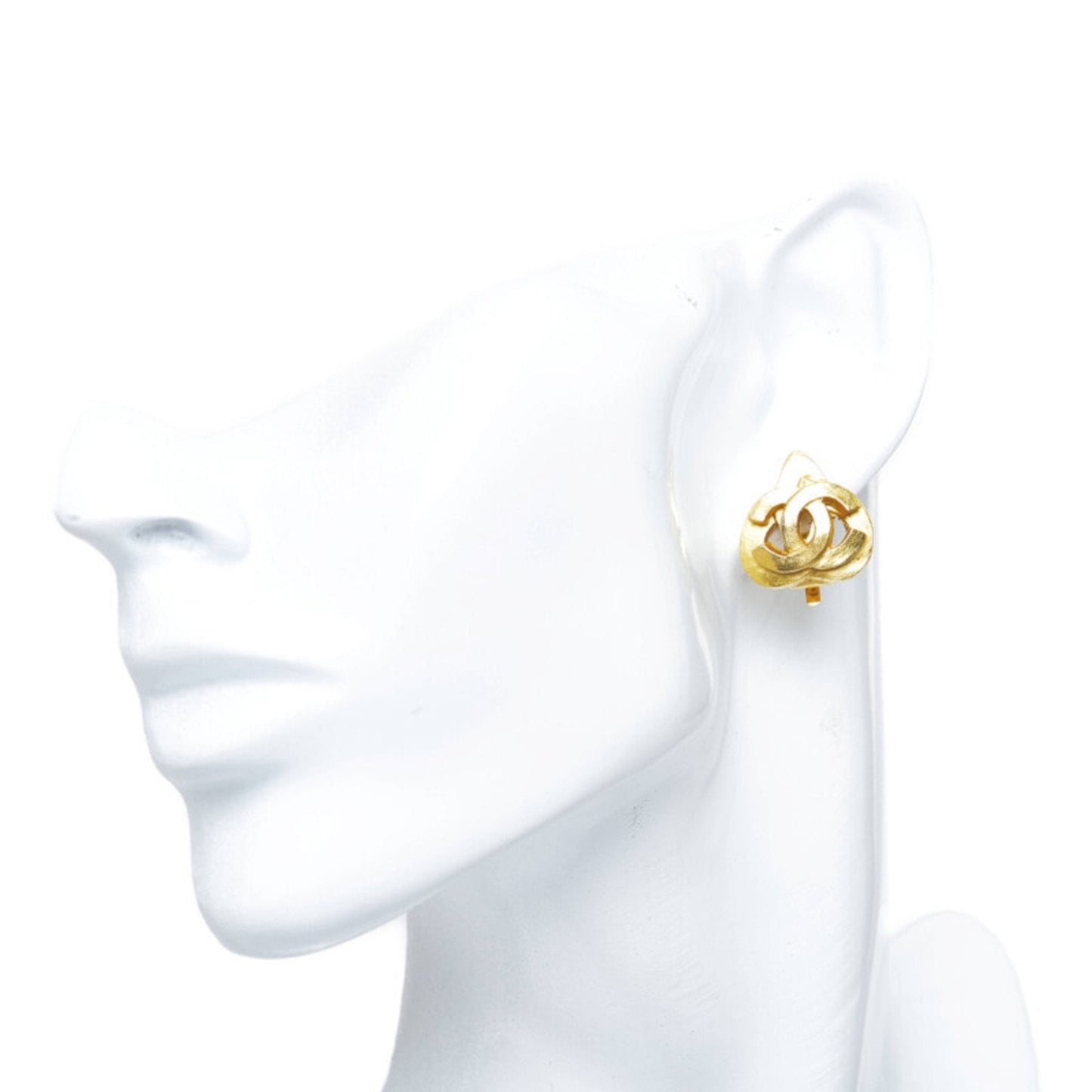 CHANEL Coco Mark Heart Motif Earrings Gold Plated Ladies