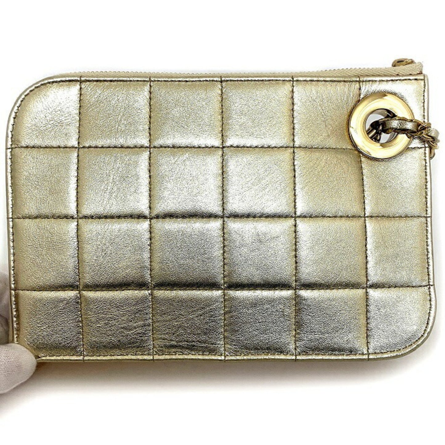 CHANEL Clutch Bag Gold Chocolate Bar Leather Lambskin 7th  Handbag Chain Quilted Ring Women's Lattice