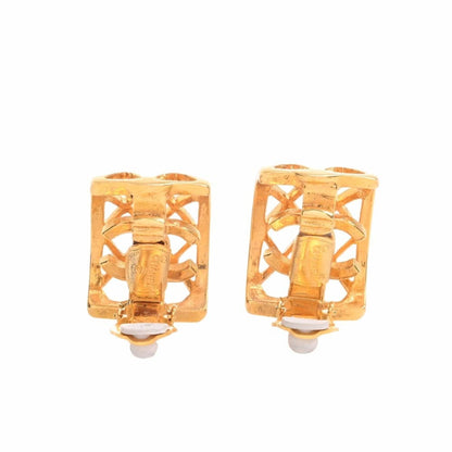 CHANEL Cocomark lattice earrings gold ladies