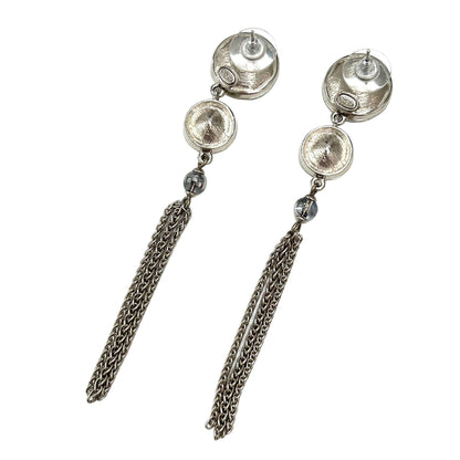 CHANEL earrings A18B here mark CC rhinestone crystal silver ladies