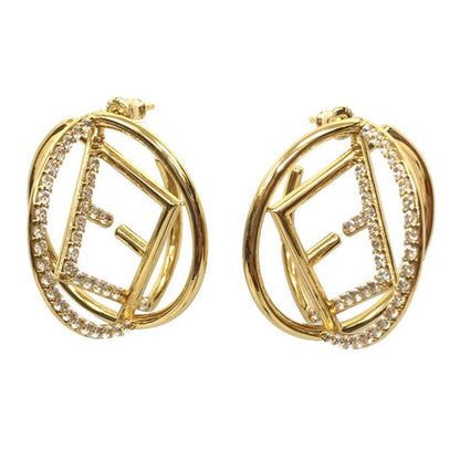 FENDI FF Earrings F is  8AH982 4G F089U Gold Rhinestone Ladies