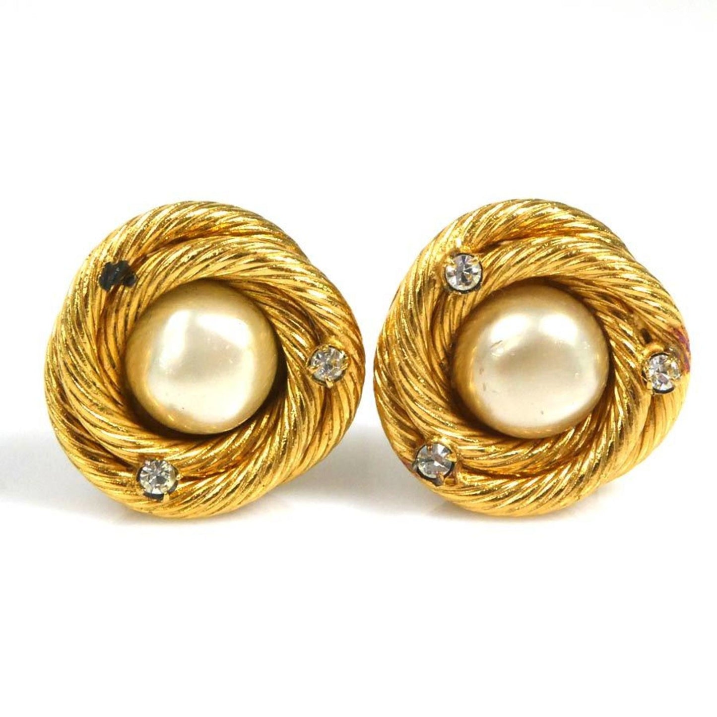 Chanel earrings metal / fake pearl rhinestone gold off-white ladies