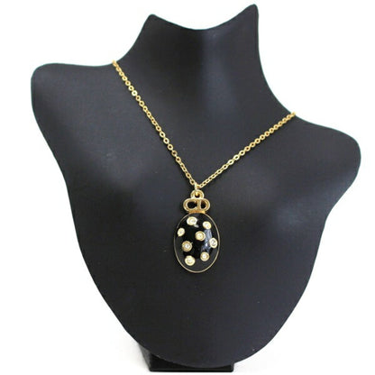 Christian Dior Necklace Oval Black x Gold Women's Rhinestone