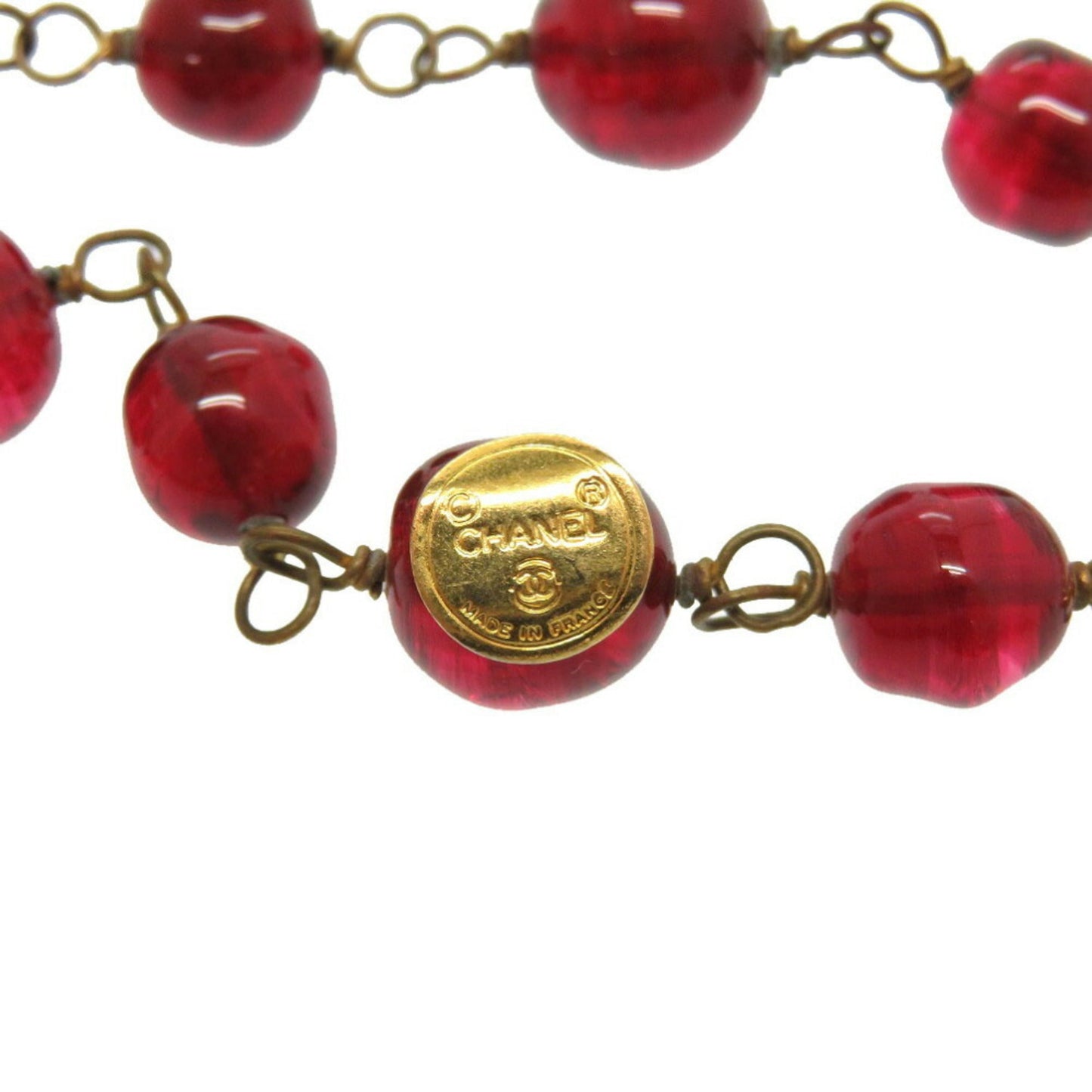 Chanel Vintage Coco Mark Red Stone Necklace Accessories