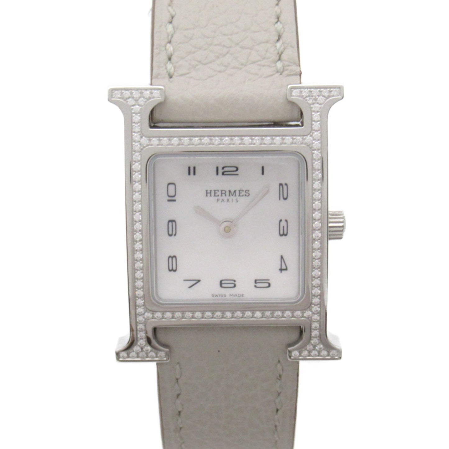 HERMES H Watch Diamond Bezel Wrist Watch Watch Wrist Watch HH1.235 Quartz White White shell Stainless Steel Leather b