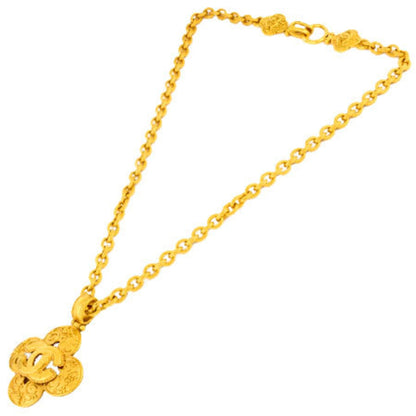 Chanel Coco Mark Clover Necklace Metal Gold 96A