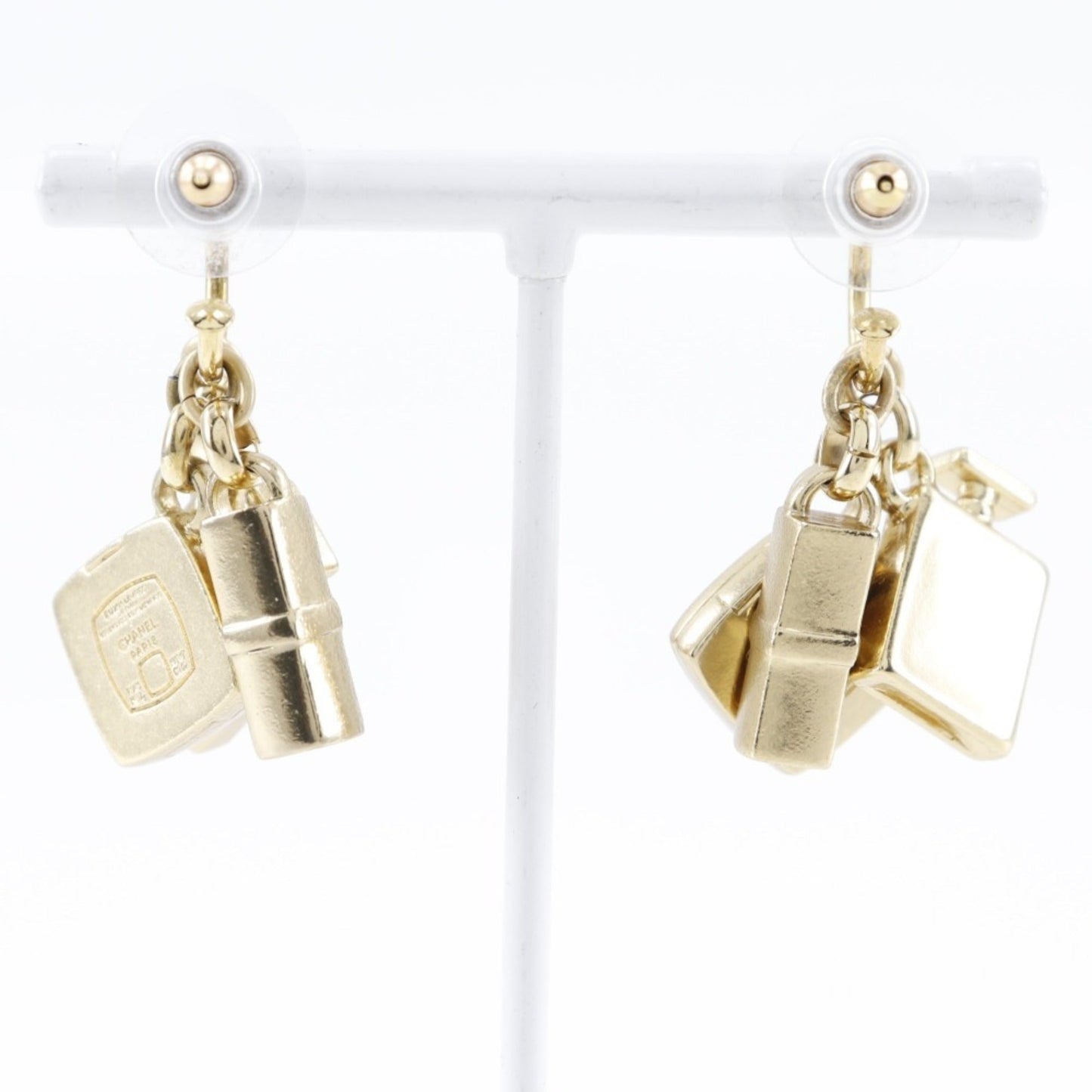 CHANEL 3P charm earrings here mark swing gold plated ladies