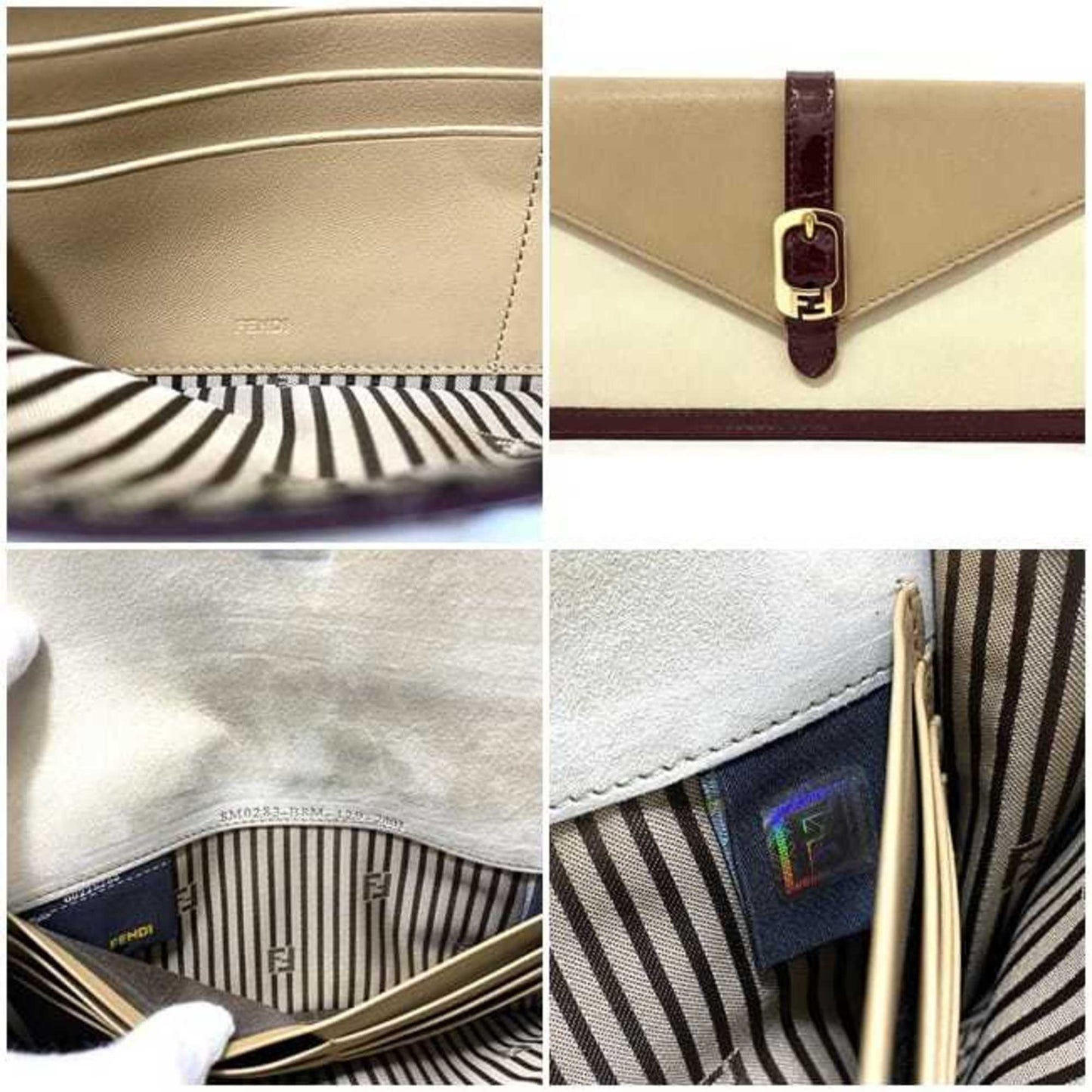 FENDI Bifold Long Wallet White Beige Wine Red Chameleon 8M0283 Patent Leather  Flap Clutch Bag Belt Women's