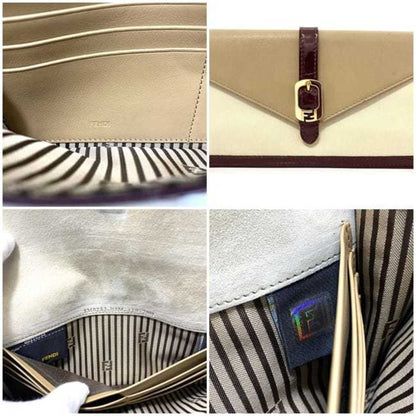 FENDI Bifold Long Wallet White Beige Wine Red Chameleon 8M0283 Patent Leather  Flap Clutch Bag Belt Women's