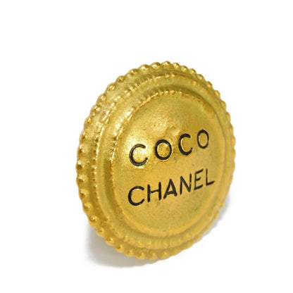 CHANEL Earrings Round Large COCO GP Black Gold 94A Vintage Clip-on Logo Women's Accessories Jewelry