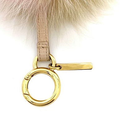 FENDI Charm Pink Beige Gold 7AR259 Fur  Bag Round Key Ring Keychain Women's Pompon Leather Strap