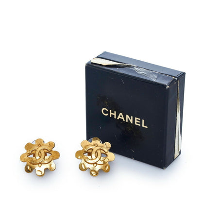 CHANEL coco mark flower motif earrings gold plated ladies