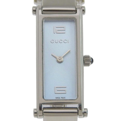 GUCCI Watch 1500L Stainless Steel Swiss Made Silver Quartz Analog Display Light Blue Dial Ladies