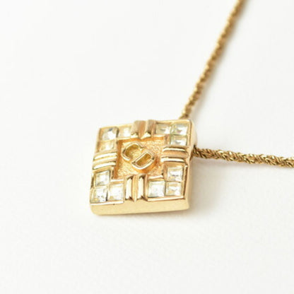 Christian Dior necklace rhinestone square gold