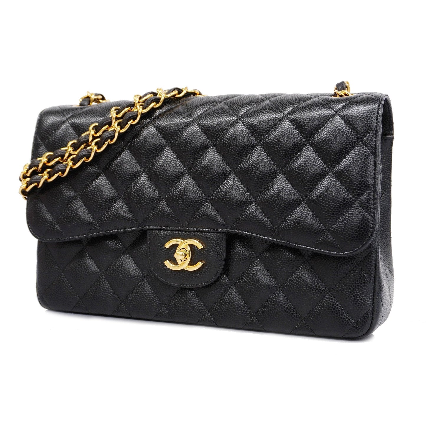 CHANEL   Big Matelasse W Flap W Chain Women's Leather Shoulder Bag Black