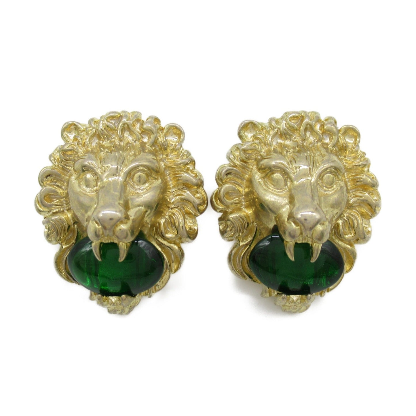 GUCCI Lion Head Crystal Earrings Earring Gold Green metal Gold Green