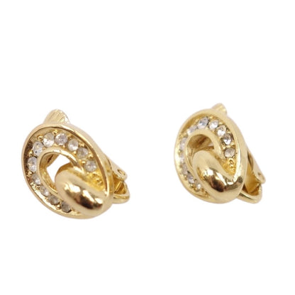 Christian Dior Earrings Rhinestone Women's Gold