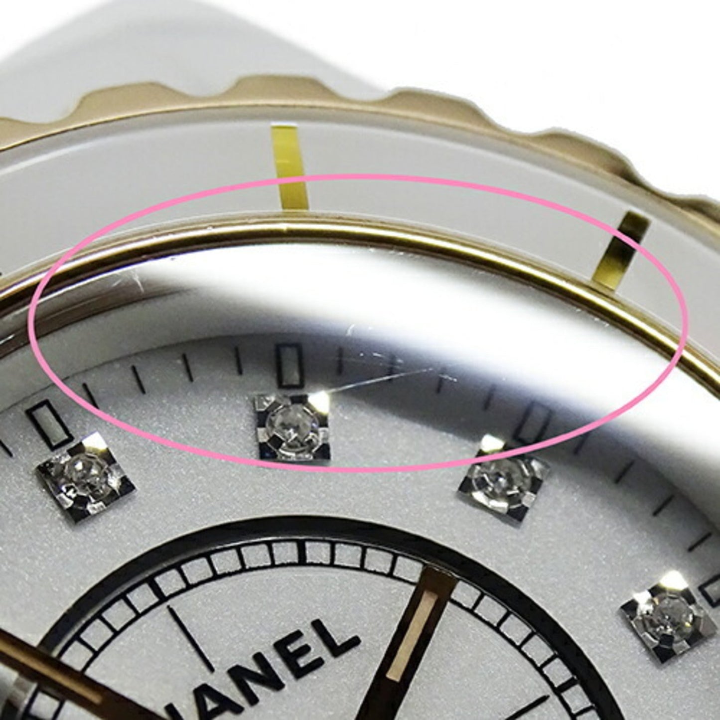 CHANEL Watch Ladies J12 11P Diamond Date Quartz White Ceramic Stainless SS PG H2181 Polished