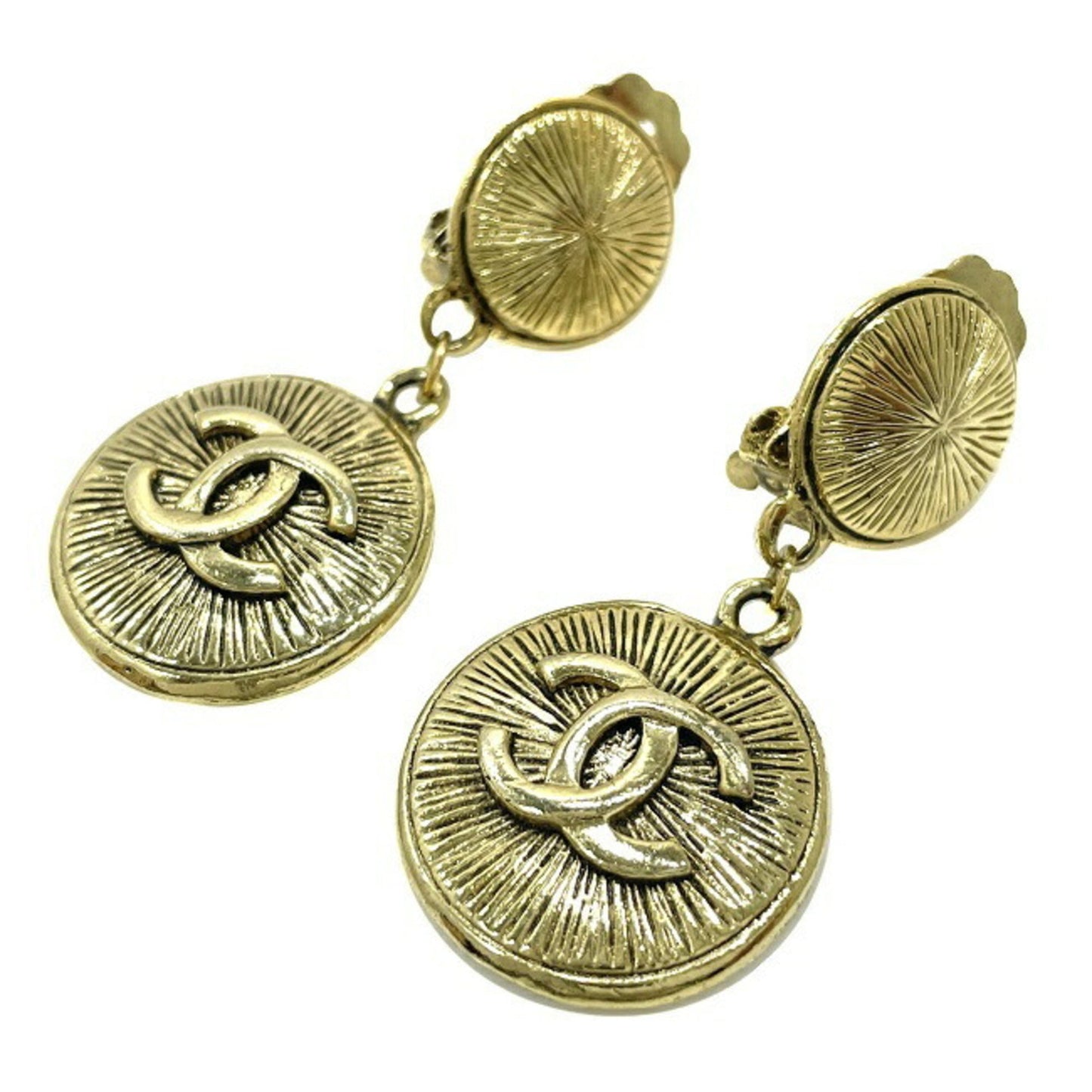 Chanel Earrings Gold Coco Mark GP CHANEL Swing Coin Women's Circle