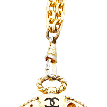 CHANEL coco mark round loupe necklace gold plated glass ladies