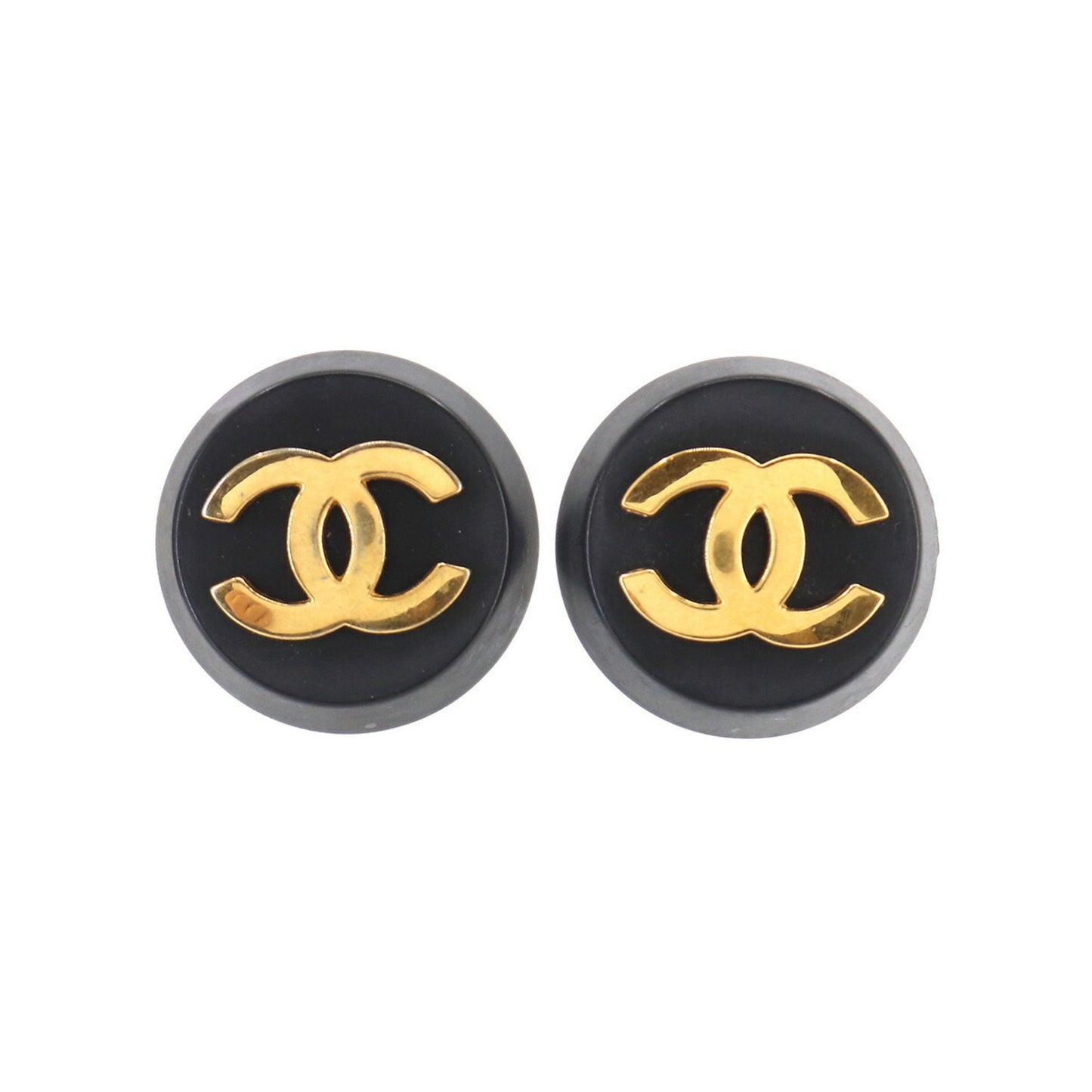 CHANEL round here mark earrings black gold 26 vintage accessories Vintage Earring