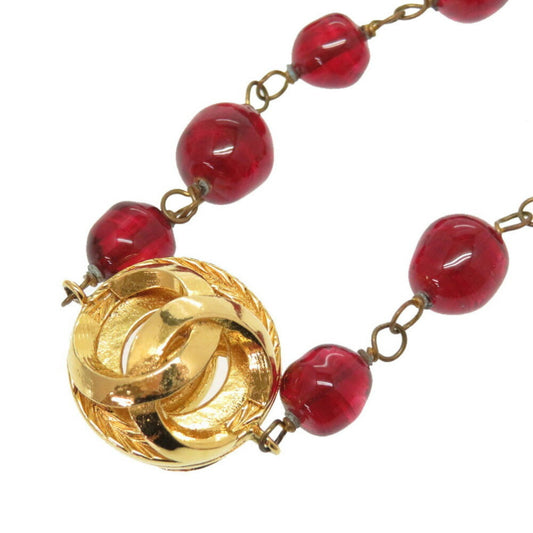 Chanel Vintage Coco Mark Red Stone Necklace Accessories