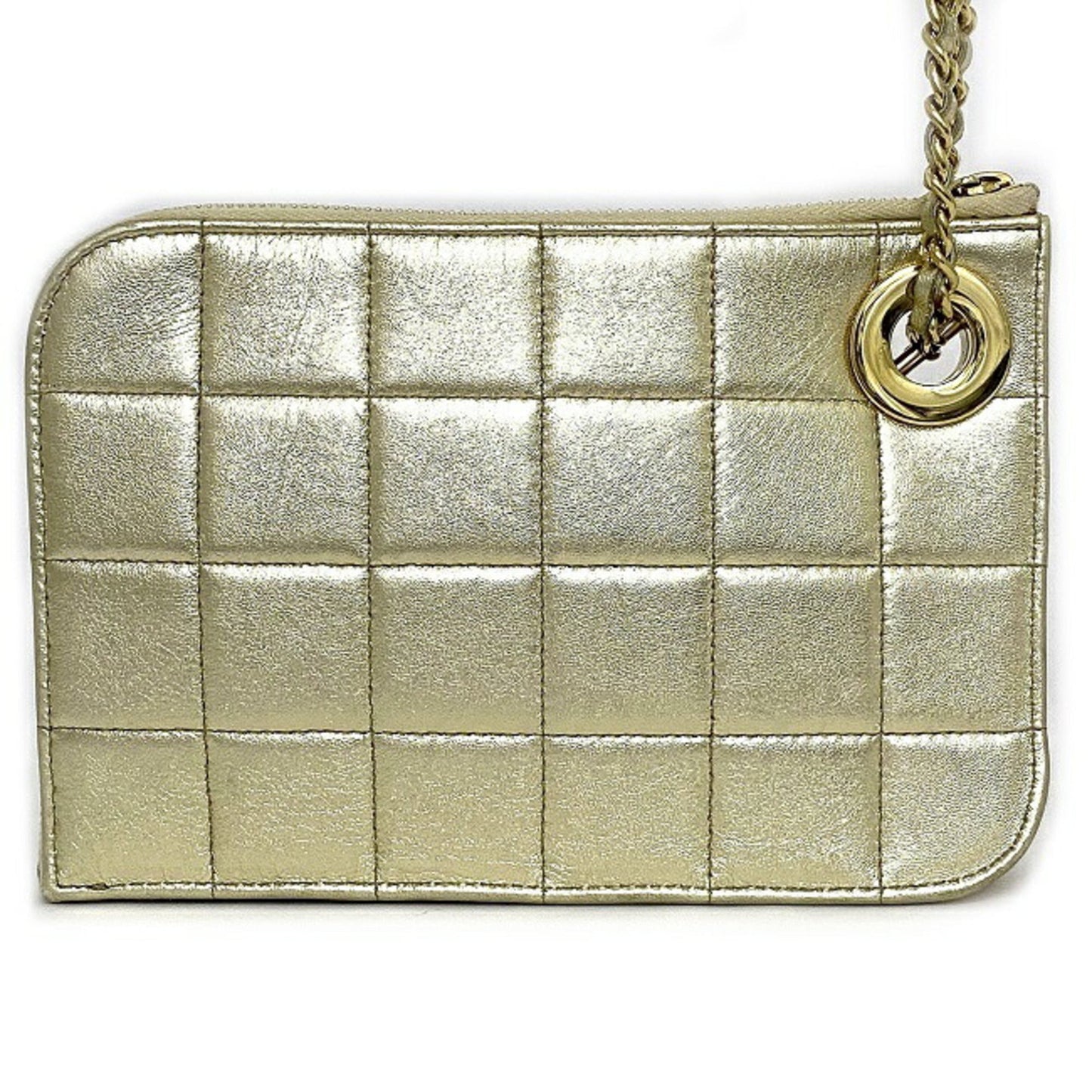 CHANEL Clutch Bag Gold Chocolate Bar Leather Lambskin 7th  Handbag Chain Quilted Ring Women's Lattice