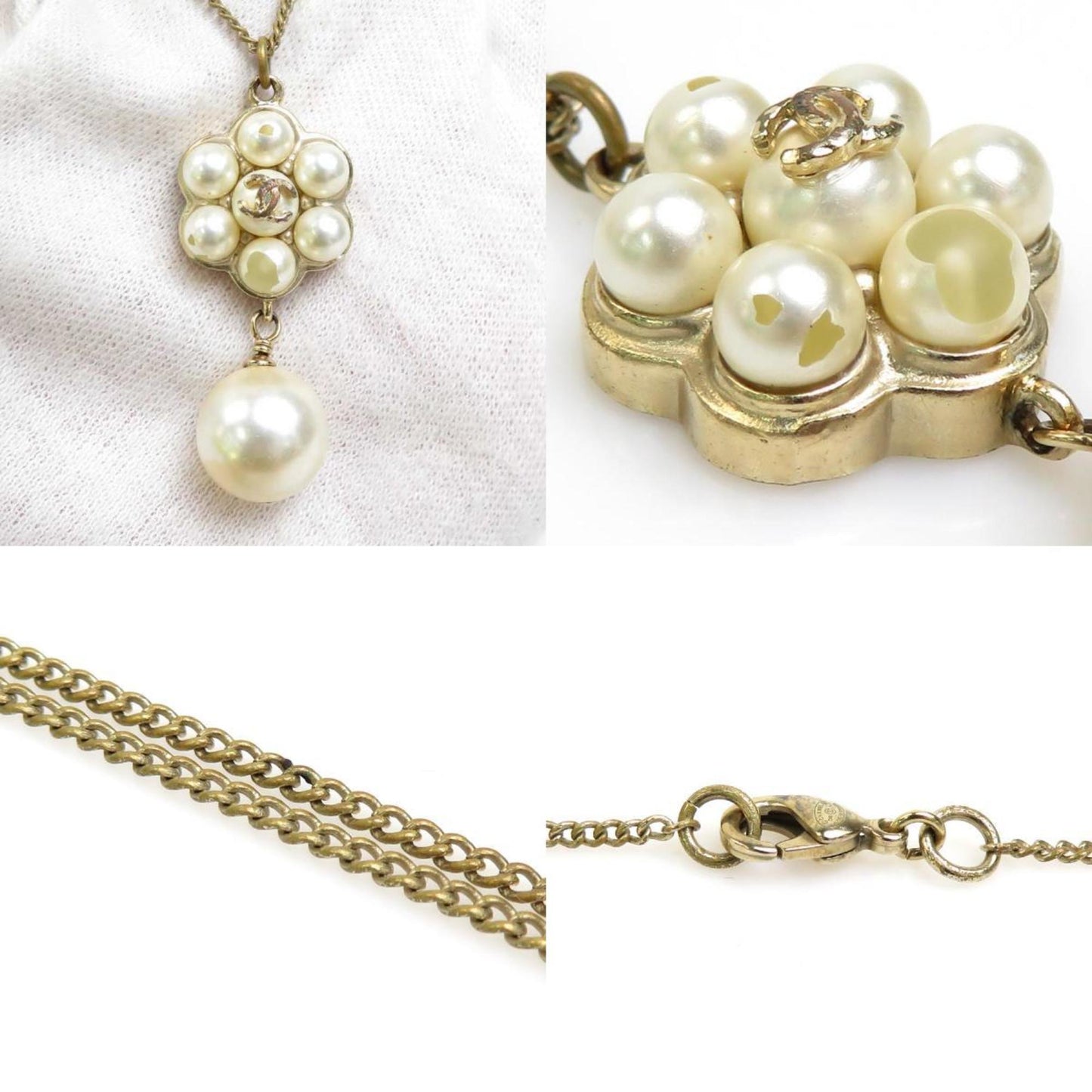 CHANEL Necklace Coco Mark Metal/Fake Pearl Gold/White Women's e55831a