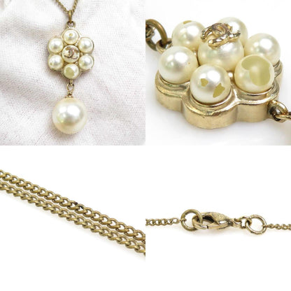 CHANEL Necklace Coco Mark Metal/Fake Pearl Gold/White Women's e55831a