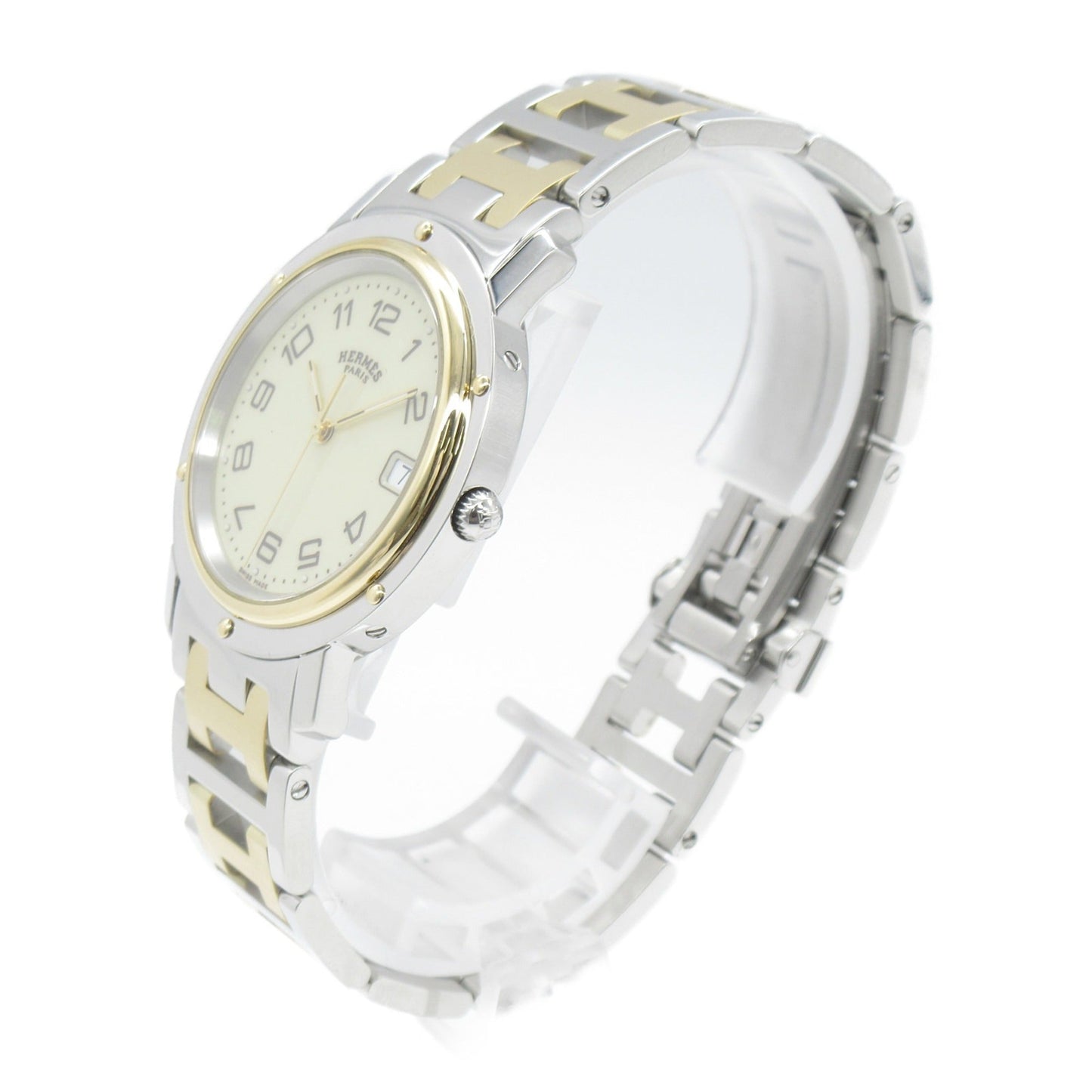 HERMES Clipper Wrist Watch Watch Wrist Watch CL6.720 Quartz Ivory Gold Plated Stainless Steel