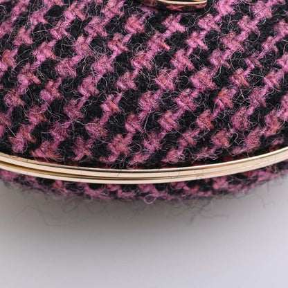 CHANEL Tweed Heart Here Mark Chain Necklace Pink Black Ladies