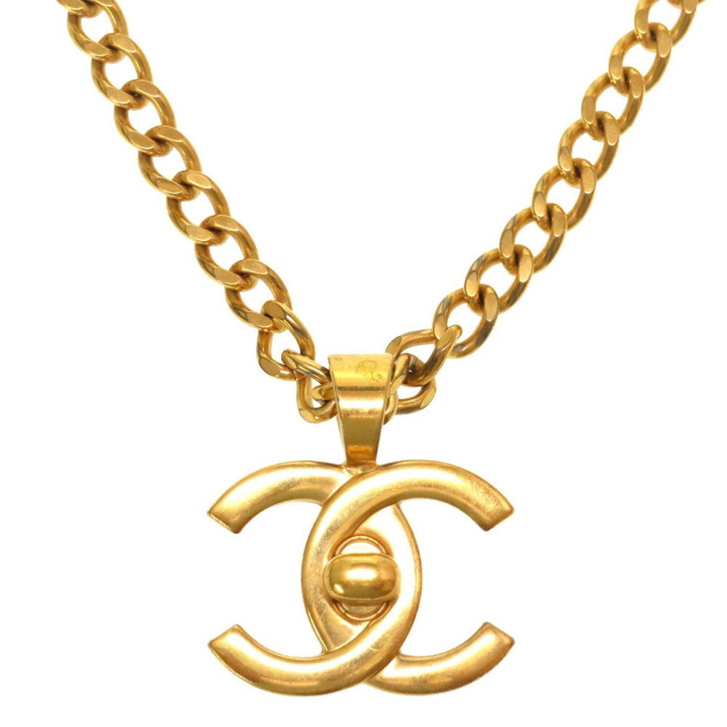 CHANEL Turnlock Cocomark 97P Gold Chain Necklace