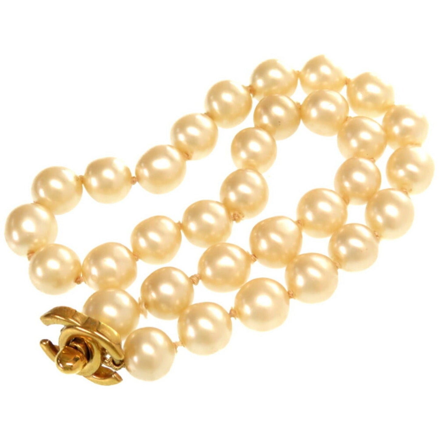 Chanel Coco Mark Turnlock Pearl Necklace Fake Gold Hardware Accessories Vintage