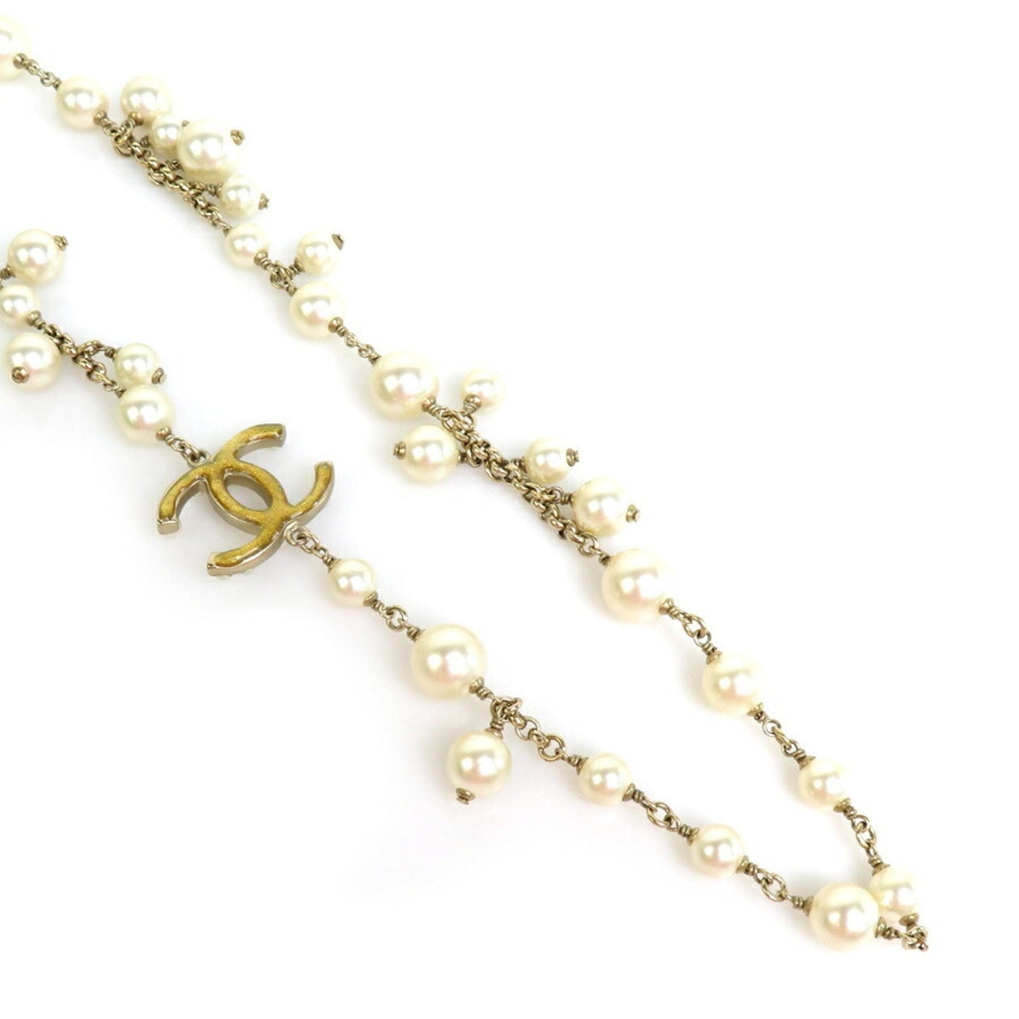 CHANEL Necklace Coco Mark Metal/Fake Pearl Gold/White Ladies