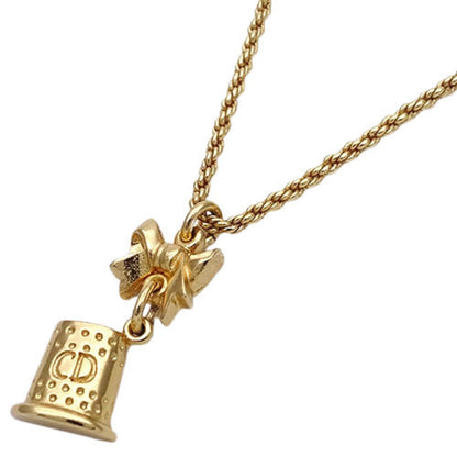 Christian Dior necklace Lady's ribbon gold pendant