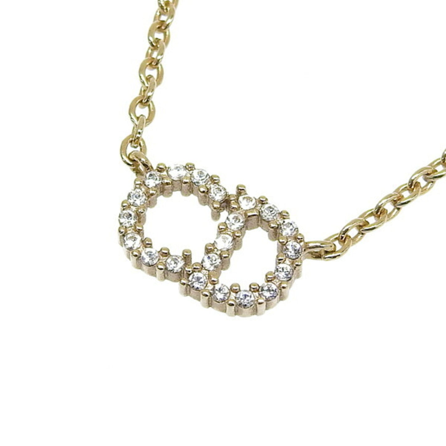 CHRISTIAN DIOR Rhinestone Logo Necklace Gold Women's