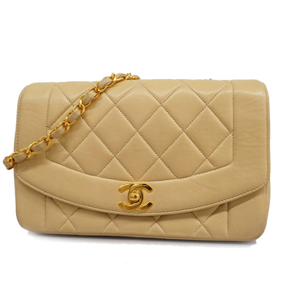 CHANEL   Matelasse Diana Flap Single Chain Women's Leather Shoulder Bag Beige