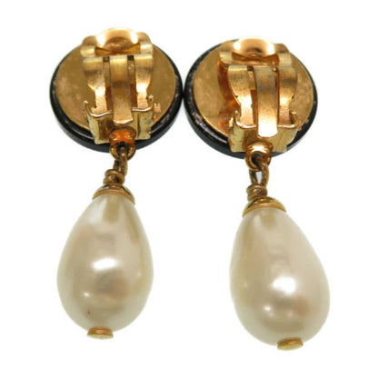 Chanel Coco Mark Fake Pearl Gold Earrings Vintage Black Accessories