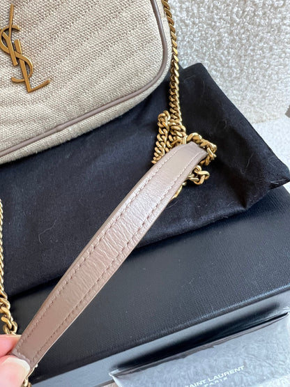 Yves Saint Laurent (YSL) Beige Linen Mini Lou Camera Bag