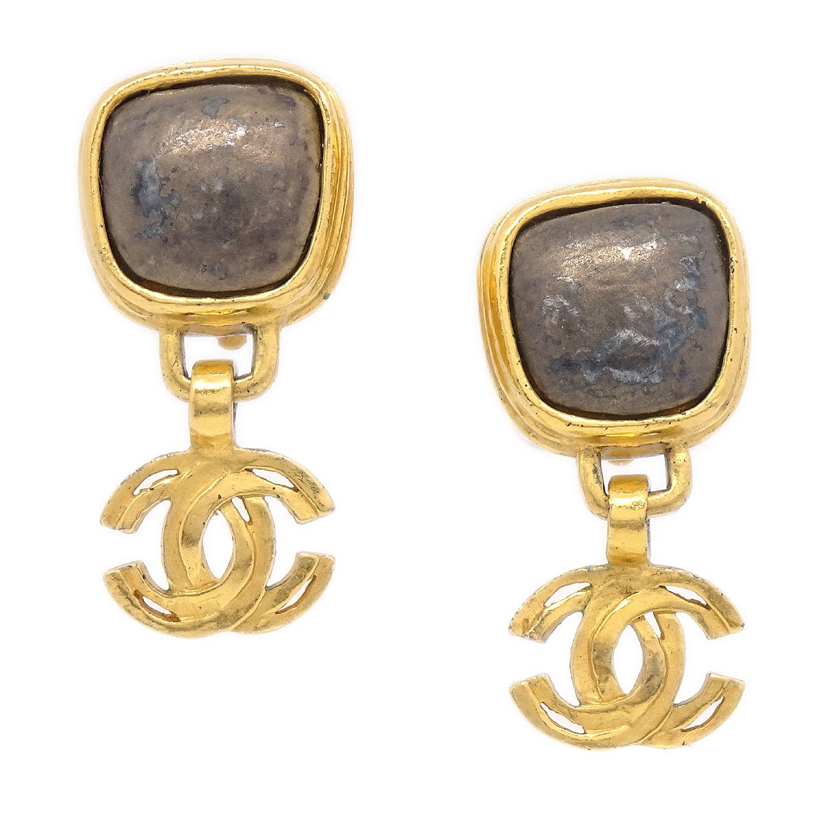 CHANEL 1997 Stone CC Dangle Earrings 39875