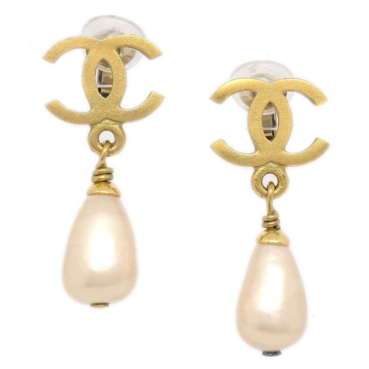 CHANEL 1995 Spring Dangle Pearl CC Earrings Clip-On 95P 39402