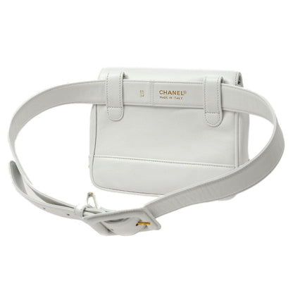 CHANEL 1991-1994 White Lambskin Triple CCs Belt Bag #85 37247